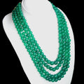 Natural 3 Strand Green Emerald Round Beads Necklace 1128 ct